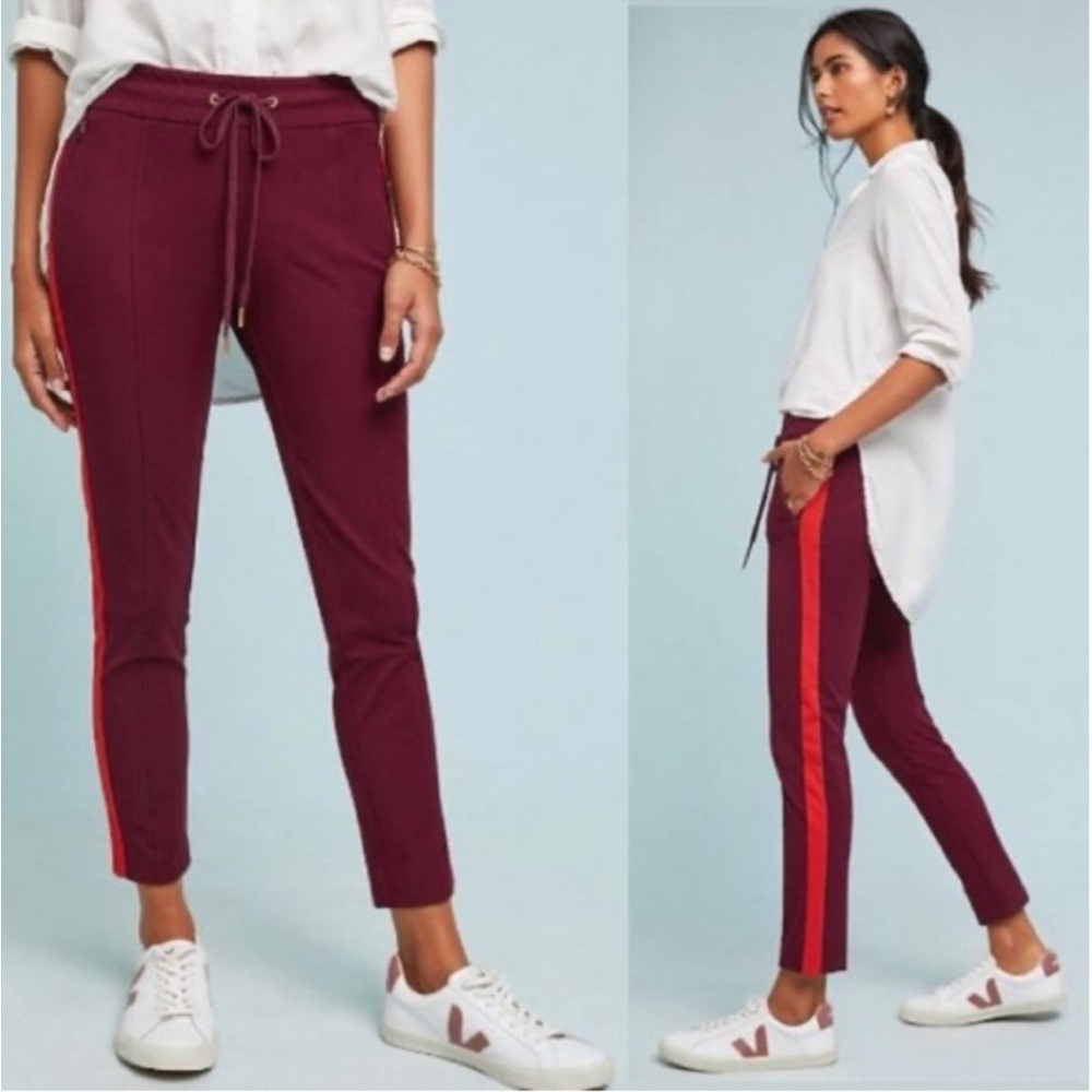 Anthropologie Burgundy Ankle Pants with Red Stripe